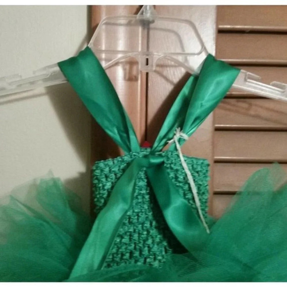 Christmas Netted GreenTuTu Dress Ribbon Hand Made - Picture 5 of 7
